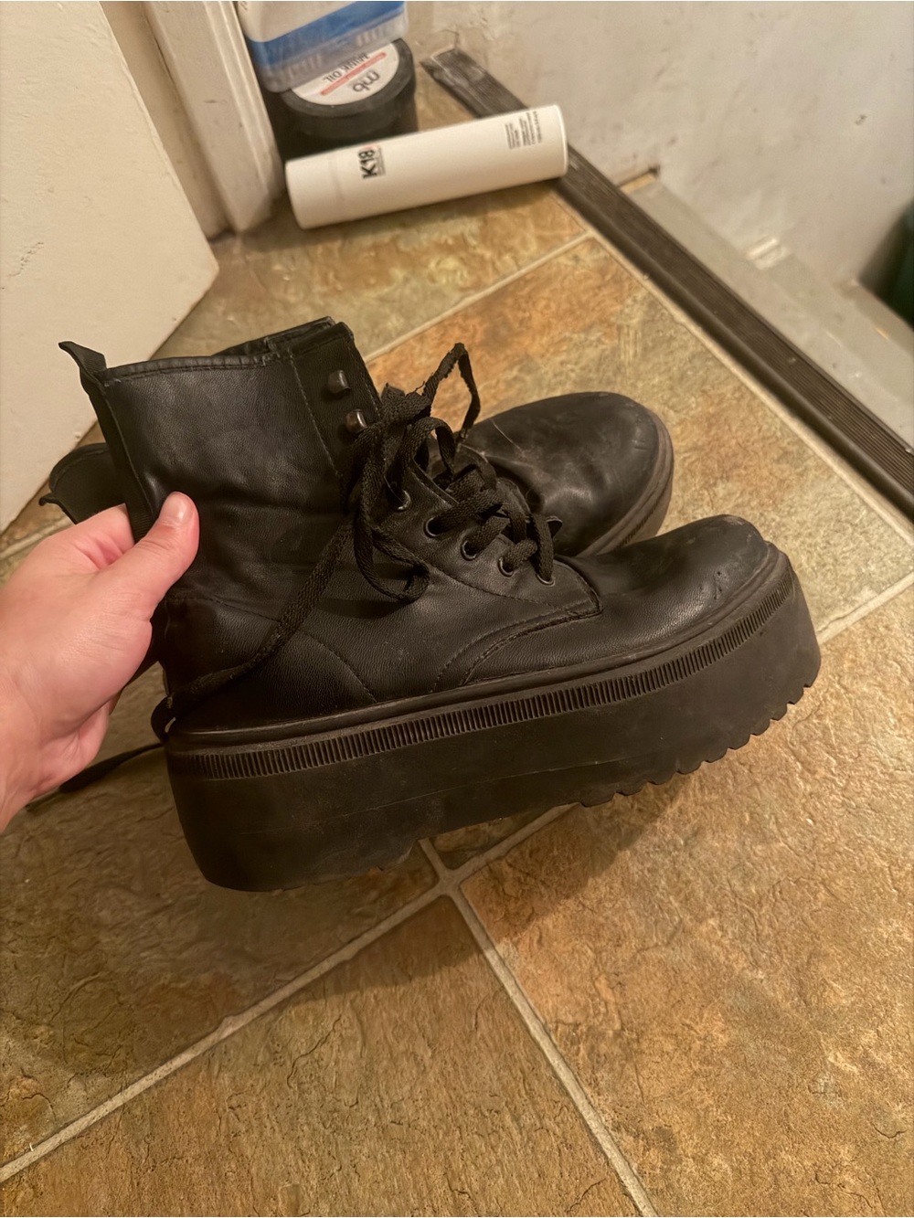 Black Platform Lace-Up Boots
